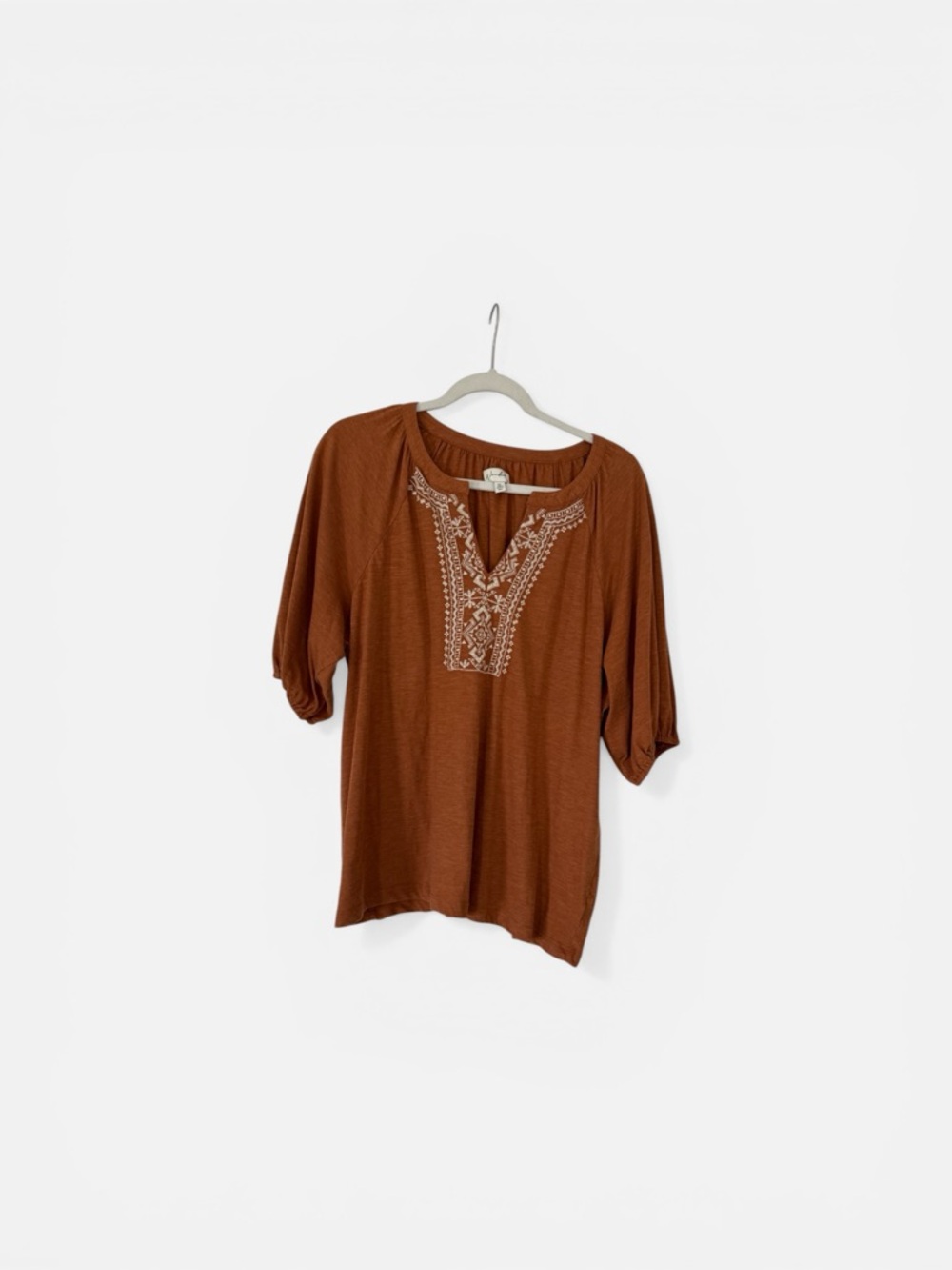 Wonderly Rust Embroidered Tunic Top